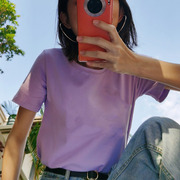 香芋紫色圆领短袖t恤女2022年纯棉宽松短袖白打底纯棉上衣夏