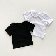 婴儿短袖t恤夏季薄款女宝宝娃娃，领上衣夏装，半袖儿童纯棉翻领上衣