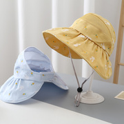 儿童夏季薄款女宝宝空顶太阳帽子大檐透气遮阳防晒小孩遮脸可折叠