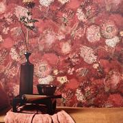 欧式美式复古红色壁纸花朵卧室餐客厅电视背景墙抽象壁画梵高墙纸