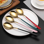 304不锈钢韩式勺子长柄勺子甜品勺搅拌咖啡金色汤勺调羹酒店餐具