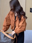 橘色防风冲锋衣女2023秋冬高级感夹克，上衣小个子短款连帽外套