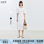 lily2024夏女装(夏女装)气质，通勤款复古浪漫泡泡袖显瘦收腰长款连衣裙