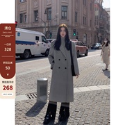 黑色长款毛呢外套女2024冬季韩版高级感气质宽松休闲显瘦呢子大衣
