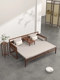 乌金木新中式罗汉床沙发茶桌椅组合小户型客厅改良实木超大贵妃榻