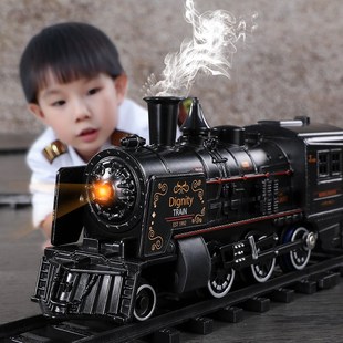 高档仿真高铁停车场儿童电动小火车套装汽车蒸汽，轨道火车模型玩具