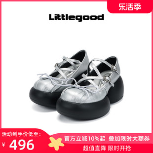 littlegood甜美厚底圆头玛丽珍鞋女2024百搭小皮鞋