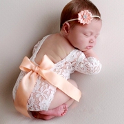 公主蕾丝新生儿满月艺术照婴儿衣服拍照萌衣百天100女宝宝连体衣
