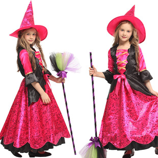万圣节儿童服装女巫桃红色亮丽飞天，女巫演出服儿童服装女童