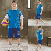 胖童装男大童加肥加大夏套装篮球服夏季青少年宽松运动两件套