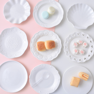 欧式浮雕盘子陶瓷餐具家用蛋糕盘甜品摆设拍照用点心小碟子圆盘
