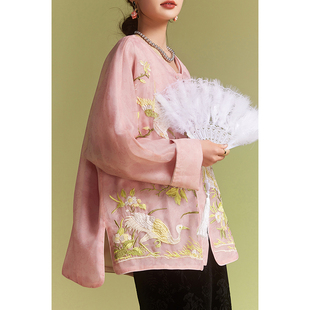 素木复古刺绣欧根纱，外套女春季新中式，大码女装2024年气质上衣