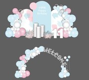 粉蓝白色气球派对拱门设计素材源文件Ai格式kt板设计稿素材源文件