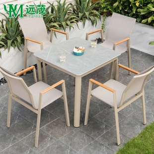 远茂北欧户外桌椅铝合金碳化木，桌椅室外防腐木桌椅茶座桌椅套装