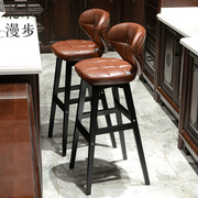 欧式实木吧台椅子现代简约时尚，高脚凳靠背吧椅酒吧，凳前台高凳子(高凳子)