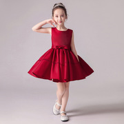 儿童新年礼服红色蓬蓬短裙小主持人钢琴演出服女童公主连衣裙