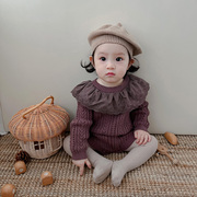 韩版婴儿纯棉毛衣连体衣，公主针织包屁衣套装宝宝，多巴胺风洋气爬服