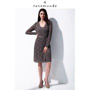 rosemunde蕾丝连衣裙，长袖通勤腰带，黑色镂空女款5787