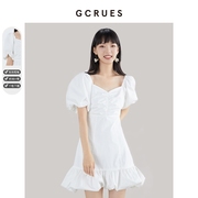 gcrues白色泡泡短袖连衣裙，2024年夏季鱼尾裙，今年流行漂亮女装
