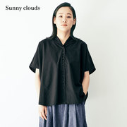 桑妮库拉/Sunny clouds 女式纯棉黑色蝙蝠袖衬衫