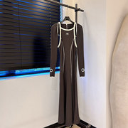 XIWA欧洲站小众英伦撞色身材显瘦中长款裙子两件套吊带大摆裙