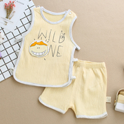 0-1-2岁男女婴幼儿小孩宝宝夏季背心，短裤两件套装，无袖t恤琵琶衣服