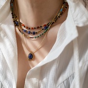 高级感新中式彩色天然石串珠(石，串珠)项链，女锁骨链颈链叠戴国潮小众设计