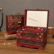 创意古风结婚带锁手饰品项链发簪首饰盒，复古收纳盒木盒子梳妆盒