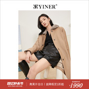 YINER音儿专选女装冬季水貂毛领羊皮皮衣质感中长款外套棉服