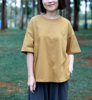 欢喜布衣 夏款姜黄色纯棉圆领短袖轻薄细腻针织T恤