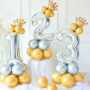 32寸银色大号数字铝膜气球满月百天一周岁生日派对摆件装饰布置品
