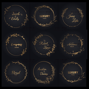 婚礼logo花环多边形异型边框店标头像，水印镂空生日，矢量设计素材ai