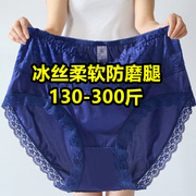 蓝色冰丝内裤加肥特大码胖mm女人超薄300-200斤透气网纱蕾丝短裤