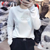 韩国白色长袖t恤女2024年秋季韩版修身显瘦字母镶钻上衣ins潮