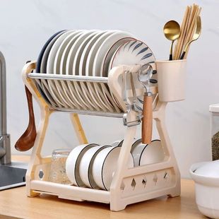 厨房置物架用具晾洗放沥水，碗架碗柜碗碟，碗筷盘收纳盒双层餐具架