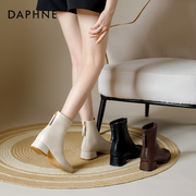 达芙妮法式小短靴女春秋季2024女鞋白色单靴子(单靴子，)及踝靴瘦瘦女靴