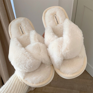 女士棉拖鞋秋冬季休闲家用ins风简约纯色，防滑保暖居家地板毛毛鞋