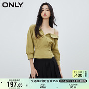 only奥莱夏季时尚修身中国风，不规则露肩，牛仔衬衫女