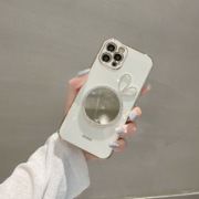 水钻兔耳朵补妆镜子iPhone15pro适用14pro手机壳13proMax超薄软硅胶12个性创意11苹果XS/XR保护套plus女