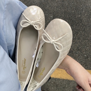 marcha香港芭蕾舞蝴蝶结平底鞋柔软花呢，单鞋圆头浅口瓢鞋大码