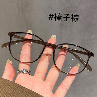 韩版潮流TR90透明茶棕色眼镜近视女可配度数素颜显白椭圆形眼睛架