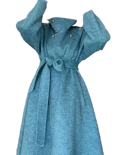 大码胖MM韩版高级感蓝色立领大衣女春季气质赫本风宽松高级感外套