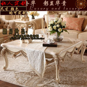 欧式实木茶几茶桌白色，别墅雕花客厅，大理石面正方形沙发边桌茶