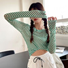 韩国女装格子防晒t恤2021夏韩版修身薄款网纱长袖上衣