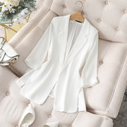 雪纺白色西装外套女夏季2022高级感时尚，气质小个子休闲西服夏