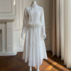 白色提花新中式套装女长袖气质盘扣蕾丝长袖上衣蕾丝半身裙两件套