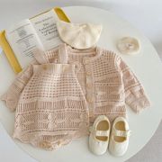 2023春装婴幼儿女宝宝针织INS镂空花纹毛衣外套+背带哈衣2件套装