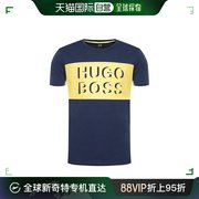 香港直邮HUGO BOSS 男士黄色logo印花海军蓝色棉质短袖T恤 TIBURT