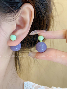 韩国糖果色俏皮耳钉小众设计感甜美耳环网红前后双面一款两戴耳饰