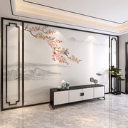 新中式山水花鸟电视背景墙，壁纸客厅沙发墙纸卧室，影视墙布定制壁画